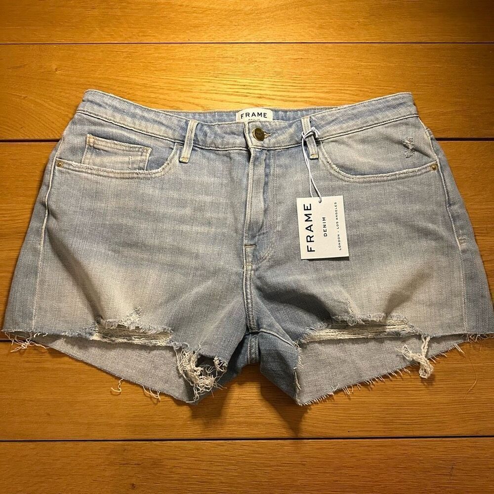 Frame Denim Light Blue Distressed Jean Shorts